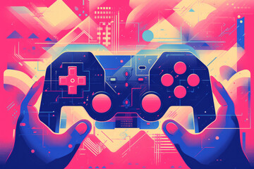 Wall Mural - Trendy modern video game controller abstract graphic design illustration background