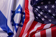 Official flags of United States of America and Israel Unitary parliamentary republic. Banner with waved flags of USA and Israel.