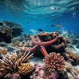 Fototapeta Do akwarium - Coral with starfish under water