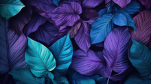  A Bunch Of Purple And Blue Leaves With Green Leaves On Them.  Generative Ai