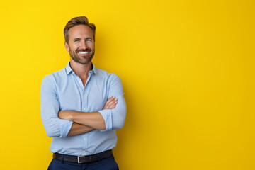 Wall Mural - portrait of a man in front of a yellow background 