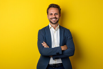 Wall Mural - portrait of a man in front of a yellow background 