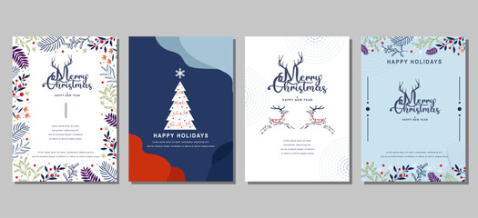 Wall Mural - Christmas and New Year greeting cards set. Modern vector illustration concepts for greeting card  website and mobile website banner party invitation card  posters  social media banners