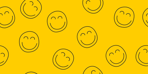 Leinwandbilder - Background of simple emoticons. Vector simple background of identical scattered emoticons. Yellow background.