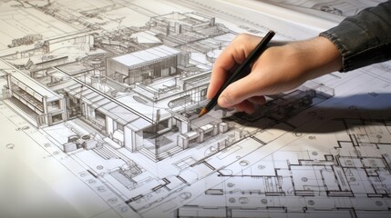 Wall Mural - Engineer architect develops a layout of architecture