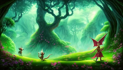 a fairy tale landscape with fairy creatures suitable as a background