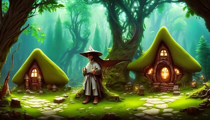 Poster - a fairy tale landscape with fairy creatures suitable as a background