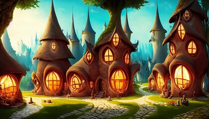 Poster - a fairy tale landscape with fairy creatures suitable as a background