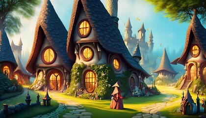 Poster - a fairy tale landscape with fairy creatures suitable as a background