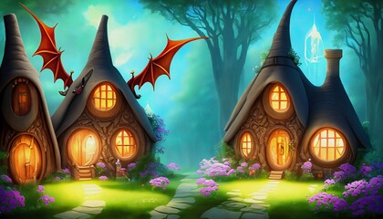 Poster - a fairy tale landscape with fairy creatures suitable as a background