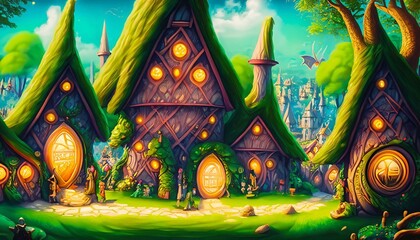 Poster - a fairy tale landscape with fairy creatures suitable as a background