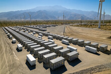 Battery Storage Array At Power Plant In The Desert Near Palm Springs