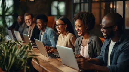 Empowerment Through Learning: Seminar with Happy Black Adults on Laptops. Generative ai