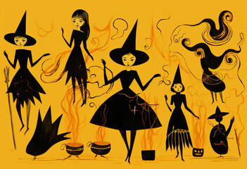 Witches in the Forest Casting Spells Yellow