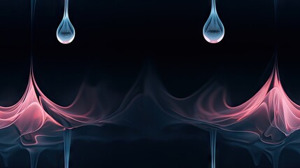 Wall Mural -  three drops of water on a black background with a pink and blue swirl in the middle of the image and a black background with a red and white swirl in the middle.  generative ai