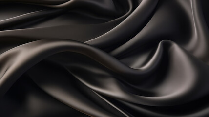 Wall Mural - Beautiful background luxury cloth with drapery and wavy folds of black silk satin material texture. Abstract monochrome dark luxurious fabric background