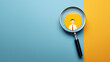 Yellow human icon inside of magnifier glass among white icons for customer focus and customer relation management or CRM concept.