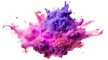 Pink And Purple Explosion Of Colored Flour Isolated Against Transparent Background