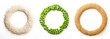 Rice, green peas and couscous circle frames over white background