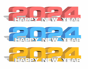 3D illustration of 2024 ,Happy new year concept in 3 color designs