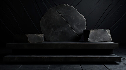 Wall Mural - empty podium background display zen wellness darkness dark stone  - by generative ai