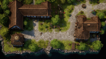 Wall Mural - medieval village rpg map asset forest - by generative ai