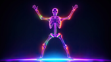 Wall Mural - dancing neon psychedelic skeleton - by generative ai
