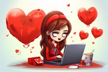 Romantic woman typing love letter on computer