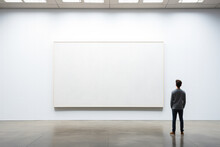 Individual Contemplating Art In Desolate Gallery Background With Empty Space For Text 