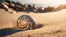 Beautiful Seashell Lying Sandy Beach Unusual Wallpaper Image AI Generated Art