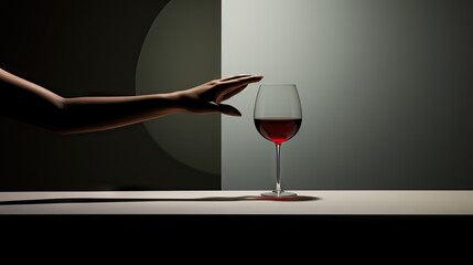 Wall Mural -  a person's hand holding a glass of wine in front of a black and white wall with a shadow of a hand holding a wine glass.  generative ai