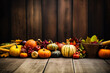 Fall harvest market display in rich autumn hues background with empty space for text 