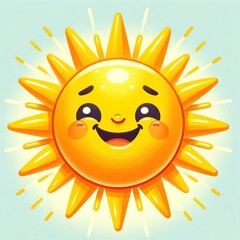  Smiling Cartoon Sun with Radiant Beams Against Blue Sky, Symbolizing Joy and Warmth