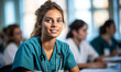 © Bartek - Female Medical Student in Scrubs Actively Engaged in Class