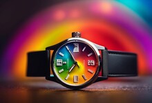AI Generated Illustration Of Watch With A Multicolored Dial