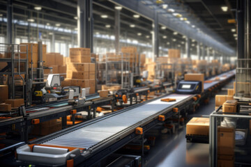 Poster - a bustling logistics center with automated conveyor belts and robotic systems, emphasizing the conce