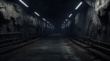  A Dimly Lit Tunnel With A Ladder Leading Up To The Light At The End Of One Of The Tunnel Walls.  Generative Ai