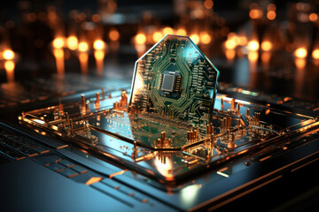 Aufkleber - a concept of a cybersecurity shield surrounding various digital devices and data. concept of compreh