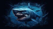 Blue Shark Art Style Nightmarish Fish Generative Illustration Picture AI Generated Art