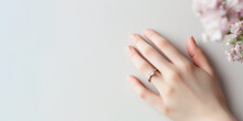 Illustration Of A Woman's Hand With A Wedding Ring On A Light Background. Created With Generative AI