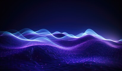 Wall Mural - blue and purple waves and lines presenting data visualization, futuristic space aesthetic, created w