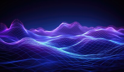 Wall Mural - blue and purple waves and lines presenting data visualization, futuristic space aesthetic, created w