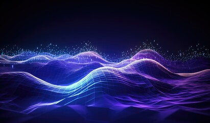Wall Mural - blue and purple waves and lines presenting data visualization, futuristic space aesthetic, created w