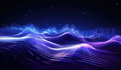 Sticker - blue and purple waves and lines presenting data visualization, futuristic space aesthetic, created w