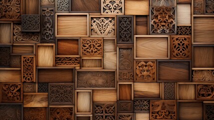 Wooden mosaic in oriental style. Generation AI