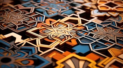 Poster - Wooden mosaic in oriental style. Generation AI