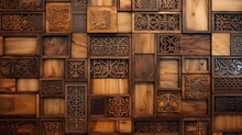 Wooden Mosaic In Oriental Style. Generation AI