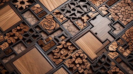 Wall Mural - Wooden mosaic in oriental style. Generation AI