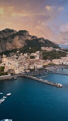 Poster - Scenic aerial view of the Amalfi Coast at sunset. Italy.