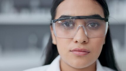 Aufkleber - Phd scientist wearing goggles for safety in a research lab. Portrait of a microbiologist looking serious and confident in finding a cure for covid. Ready for chemical science experiments and tests